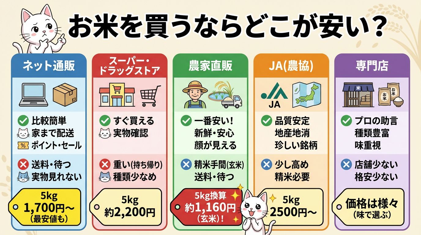 お米を買う店はどこが安い？安く買う方法・美味しくてお得なショップは？【徹底比較】 | 悠々自適な会社の猫o(^・x・^)wになる